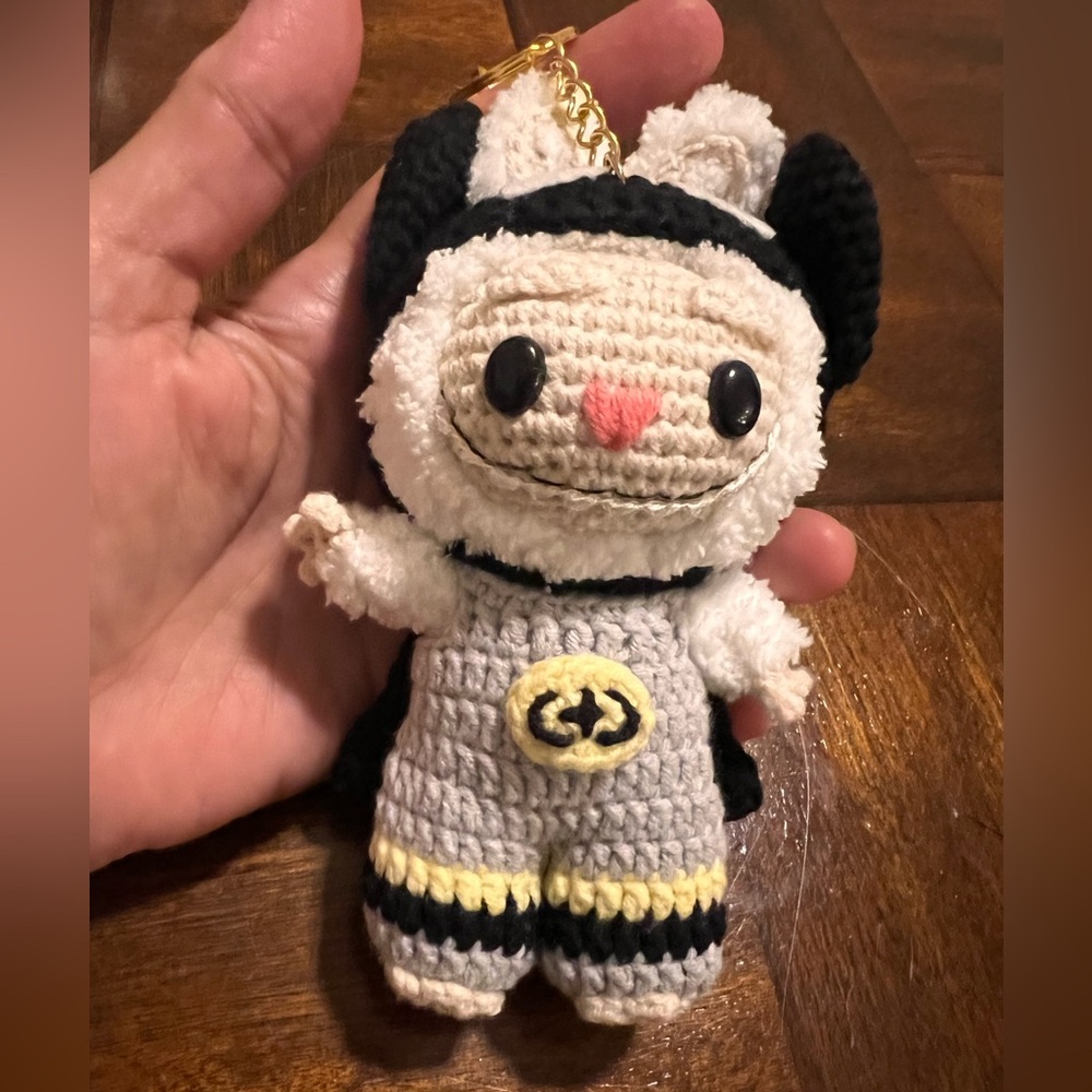 Handmade Crochet Amigurumi  Labubu Batman  Keychain